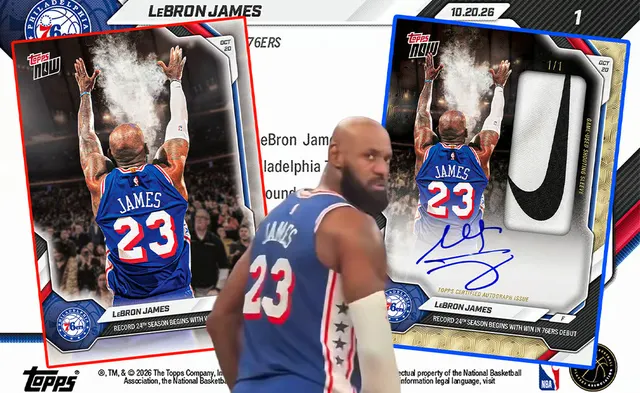 New 1-of-1 LeBron James Topps Now Card Includes Nike Shooting Sleeve — image from Sole Retriever