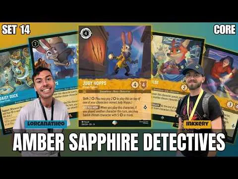 Set 14: Amber Sapphire (Detectives) [w/ Inkkery] / Disney Lorcana — image from YouTube
