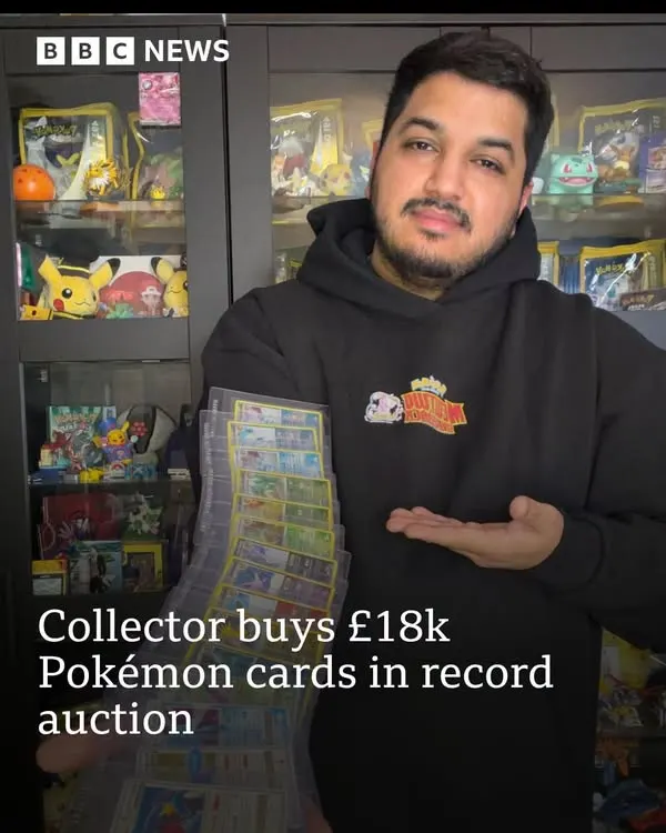 A Pokémon card collector who bought an £18,000 set of cards from a Surrey auction said he "had to… — image from Facebook