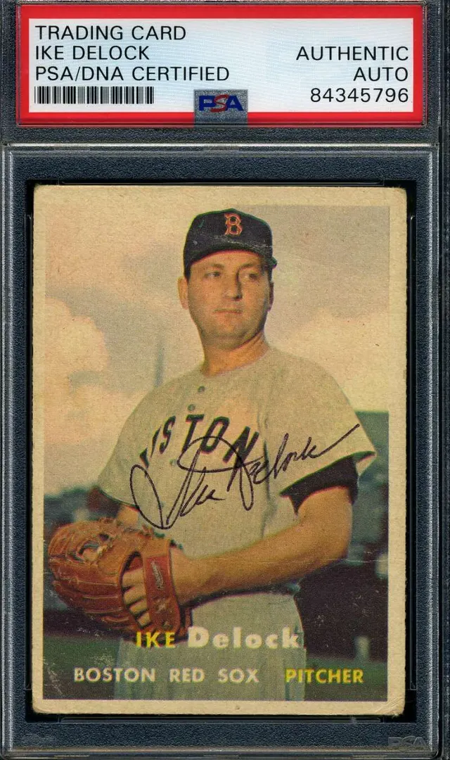 Ike Delock PSA DNA Coa Signed 1957 Topps Autograph — image from Fanatics Collect (ex-PWCC)