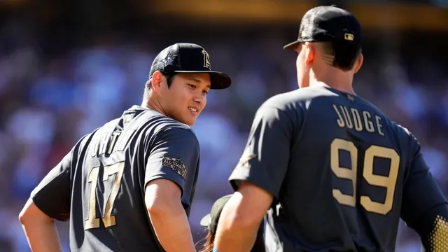 Dual MVP gold Logoman Judge, Ohtani card sells for $2.16M — image from ABC7 Los Angeles