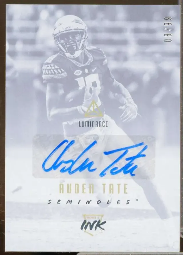 Auden Tate Rookie Card 2018 Panini Luminance Rookie Ink Gold #5 — image from Fanatics Collect (ex-PWCC)